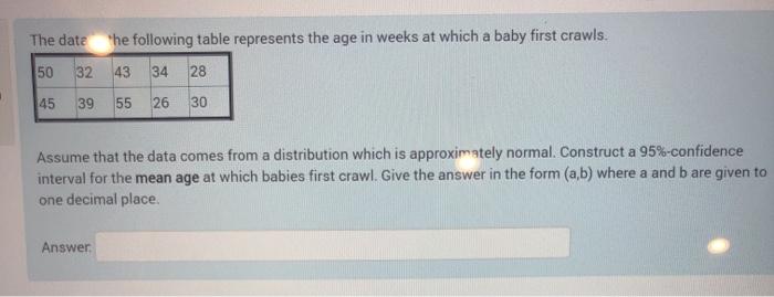 Solved The date the following table represents the age in | Chegg.com