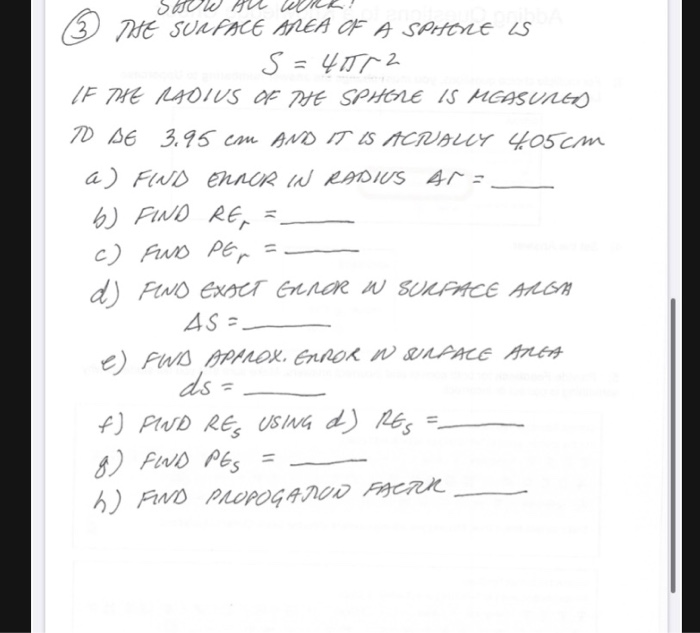 3 Me Surface Area Of A Sphile Us S 4512 If The La Chegg Com