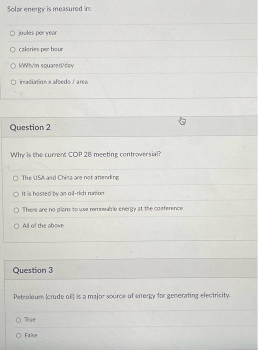 Solved Solar energy is measured in joules per year calories