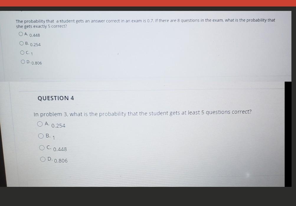 Solved The probability that a student gets an answer correct | Chegg.com