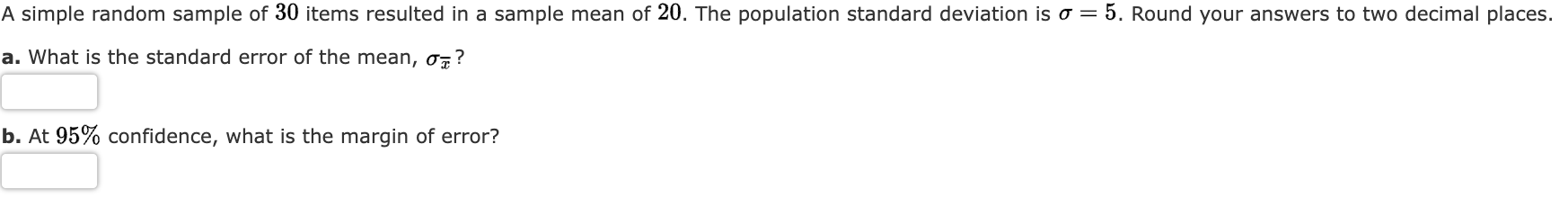 Solved A simple random sample of 30 ﻿items resulted in ﻿a | Chegg.com