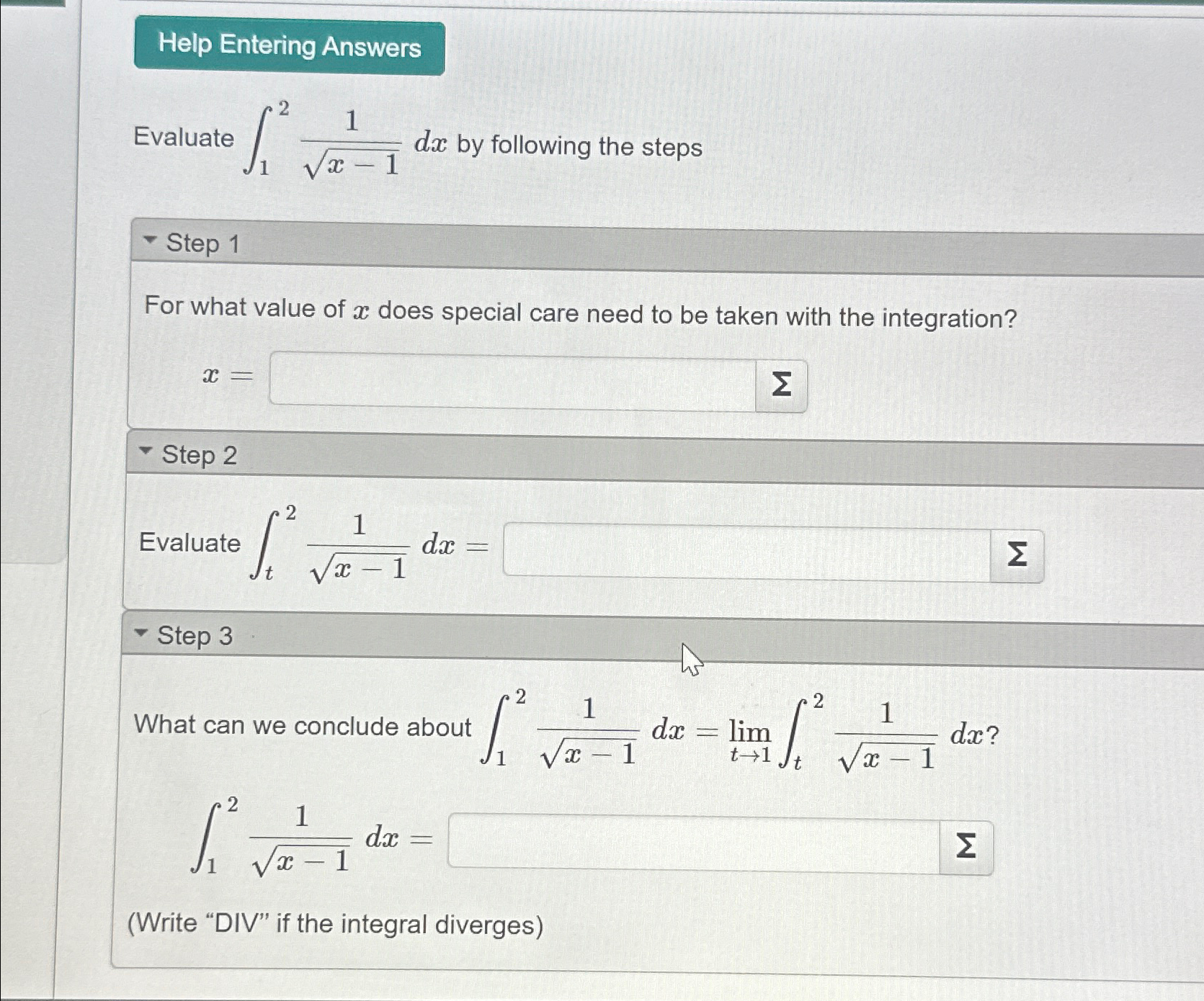 Solved Evaluate ∫121x-12dx ﻿by following the stepsStep 1For | Chegg.com
