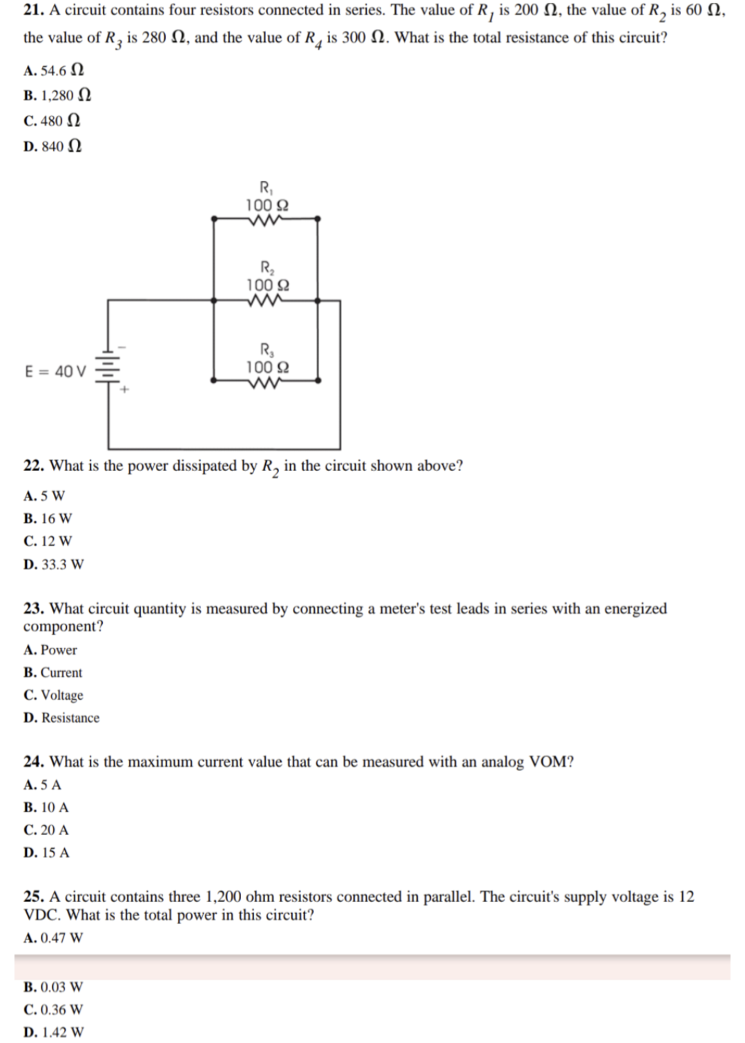 Solved 21. A circuit contains four resistors connected in