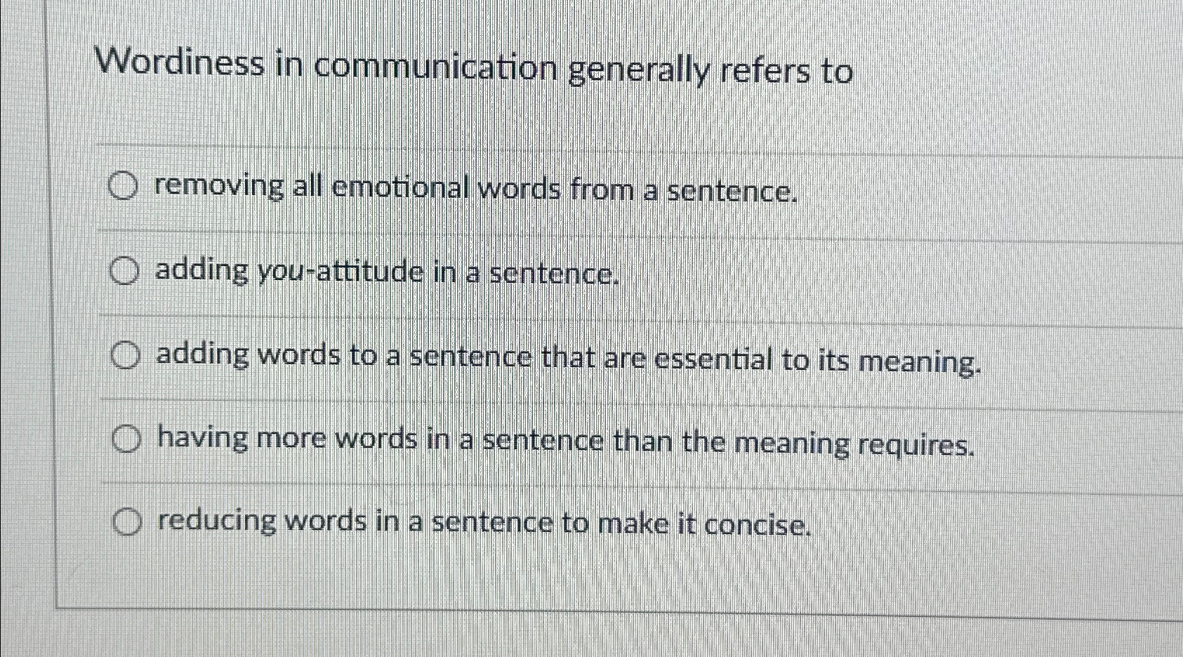 Solved Wordiness in communication generally refers | Chegg.com