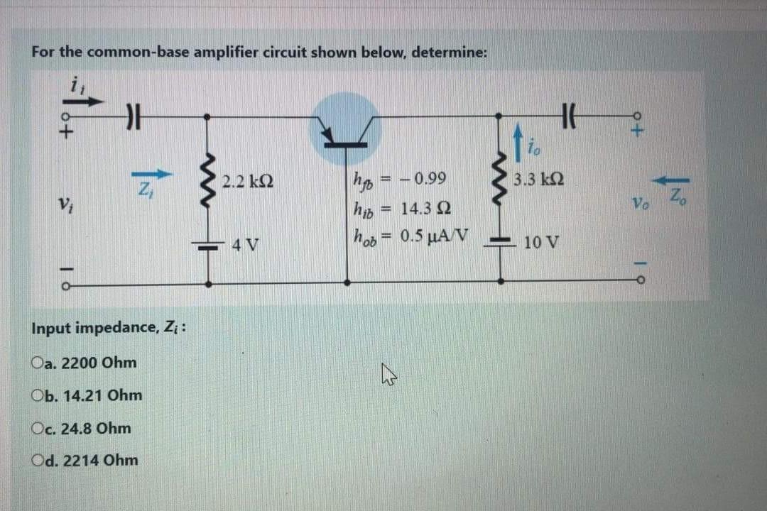 Solved For the common-base amplifier circuit shown below, | Chegg.com