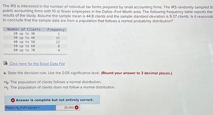 Solved The IRS is interested in the number of individual tax | Chegg.com