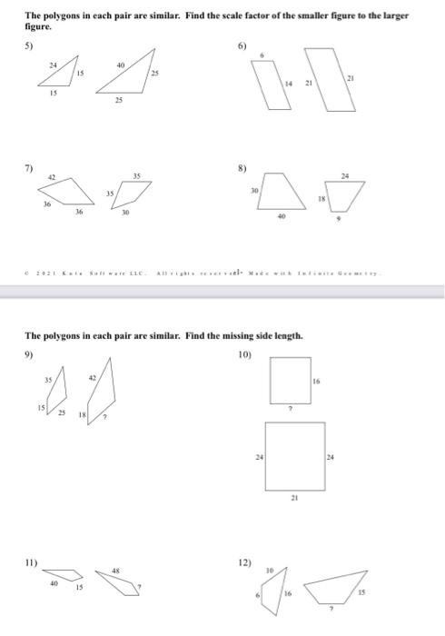 Solved The polygons in each pair are similar. Find the scale | Chegg.com