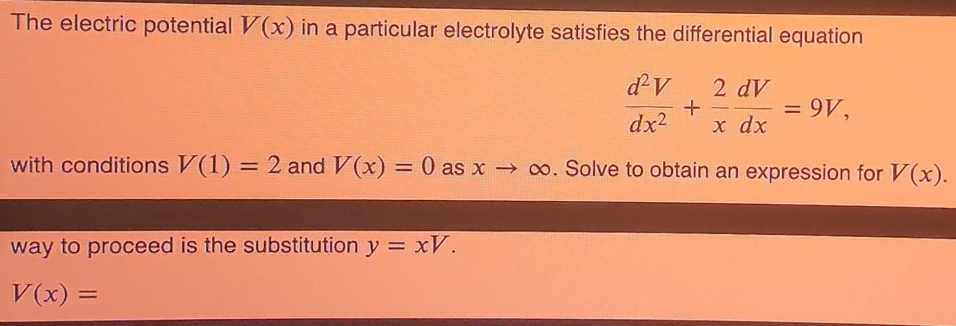 Solved The electric potential V(x) in a particular | Chegg.com