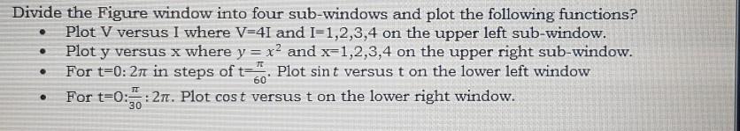 Solved . Divide the Figure window into four sub-windows and | Chegg.com