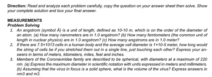 Solved Direction: Read and analyze each problem carefully, | Chegg.com