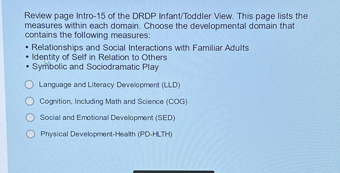 Solved review page intro 15 of the drdp infant toddler chegg