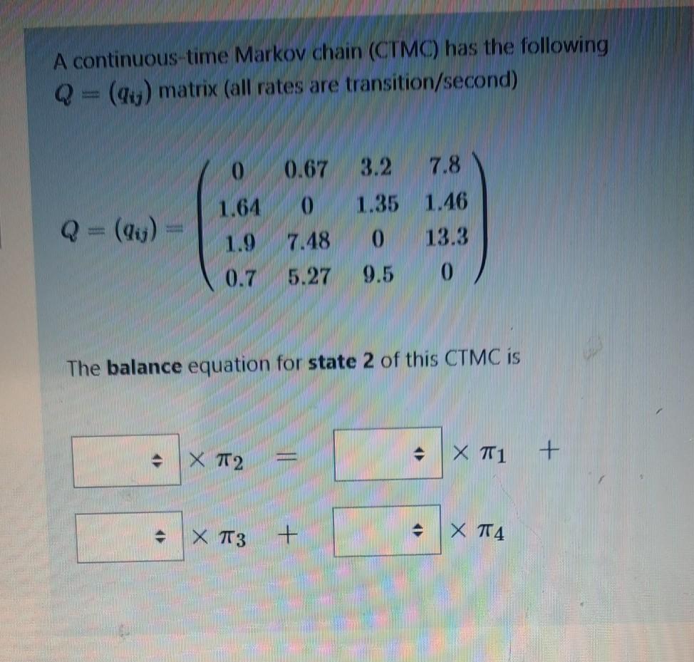 Solved A continuous-time Markov chain (CTMO) has the | Chegg.com