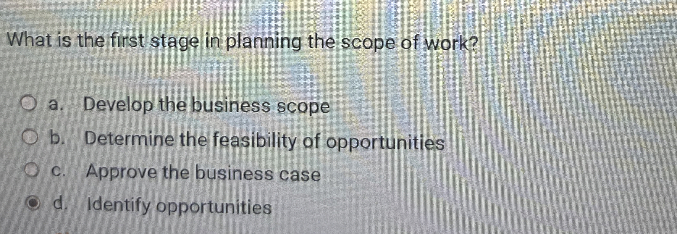 Solved What is the first stage in planning the scope of | Chegg.com
