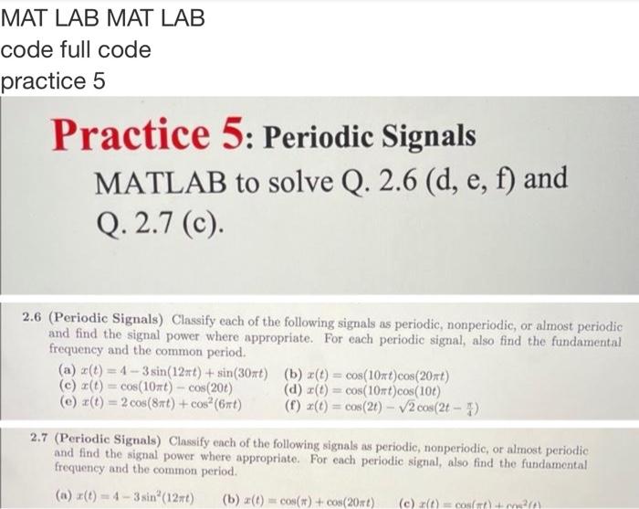 Solved MAT LAB MAT LAB code full code practice 5 Practice 5: | Chegg.com