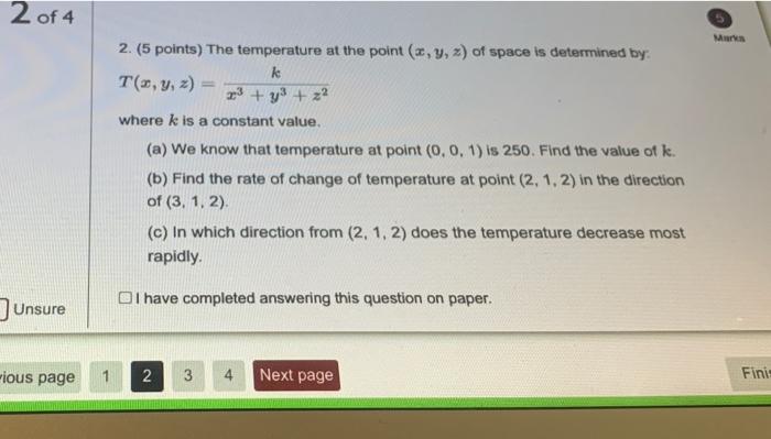 Solved 2 of 4 M 2. (5 points) The temperature at the point | Chegg.com