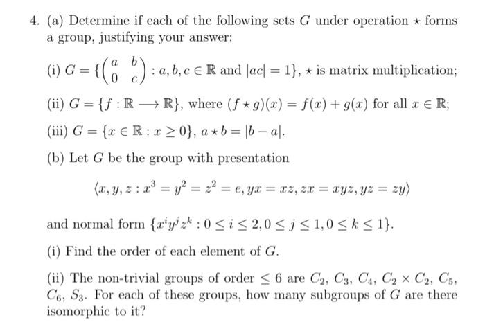 Solved = {( %): 0, 4. (a) Determine if each of the following | Chegg.com