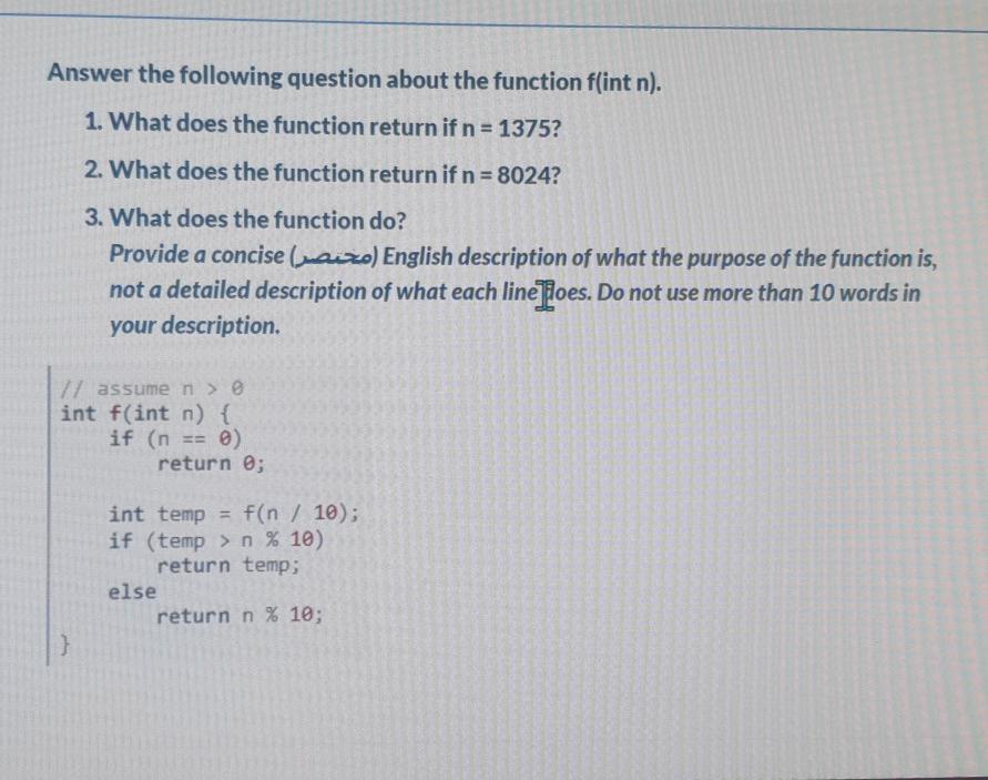 Solved Answer the following question about the function | Chegg.com
