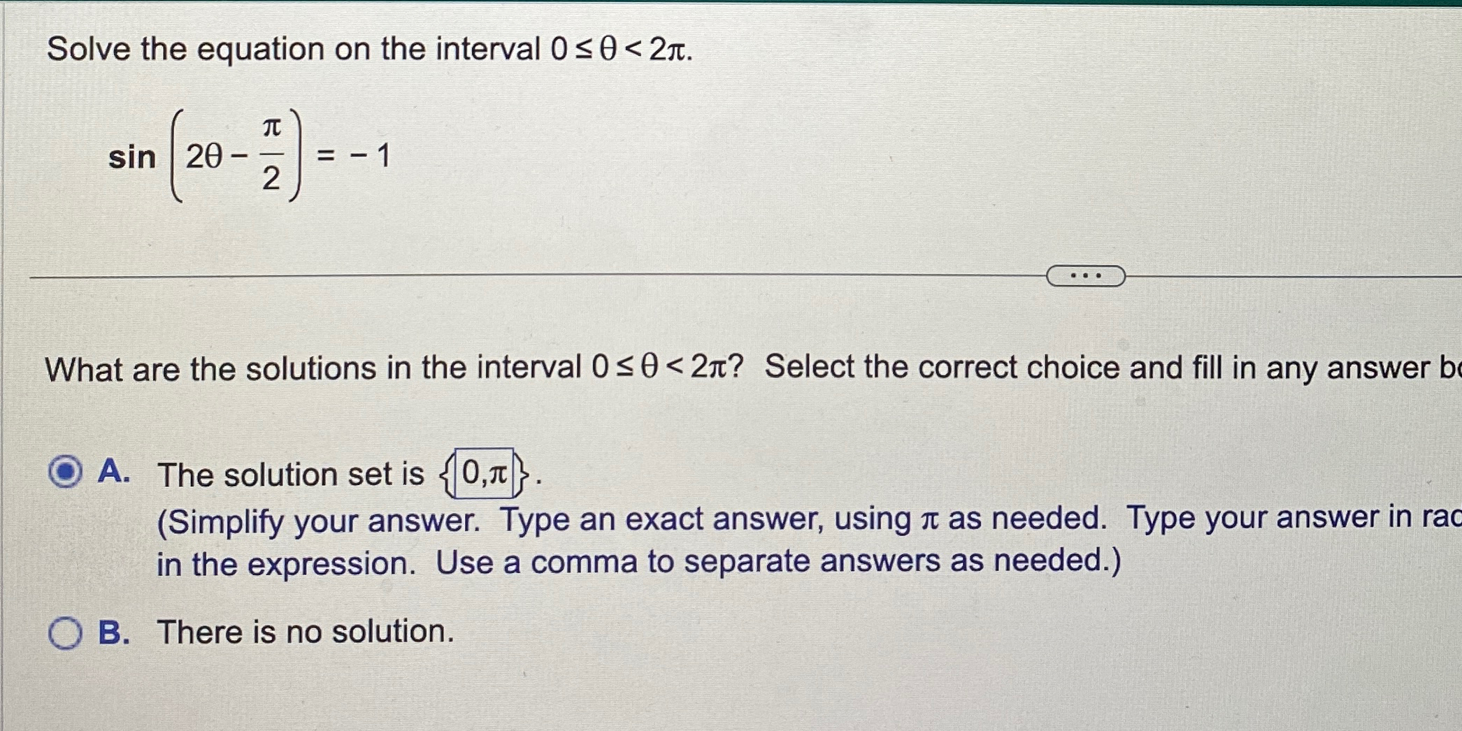 Solved Solve the equation on the interval | Chegg.com