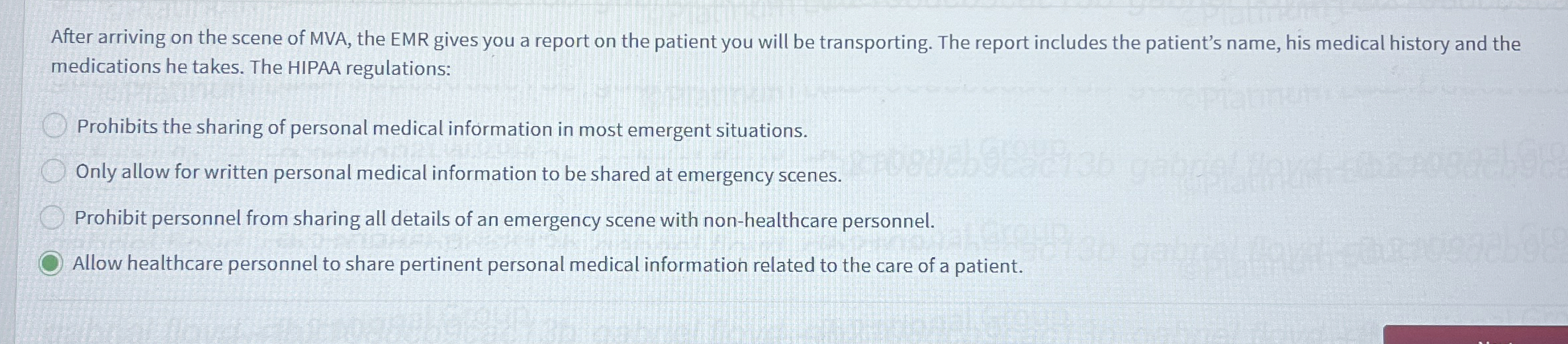 Solved After Arriving On The Scene Of MVA, The EMR Gives You | Chegg.com