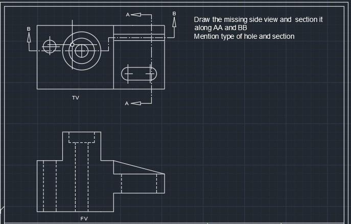 Solved B B Draw the missing side view and section it along | Chegg.com