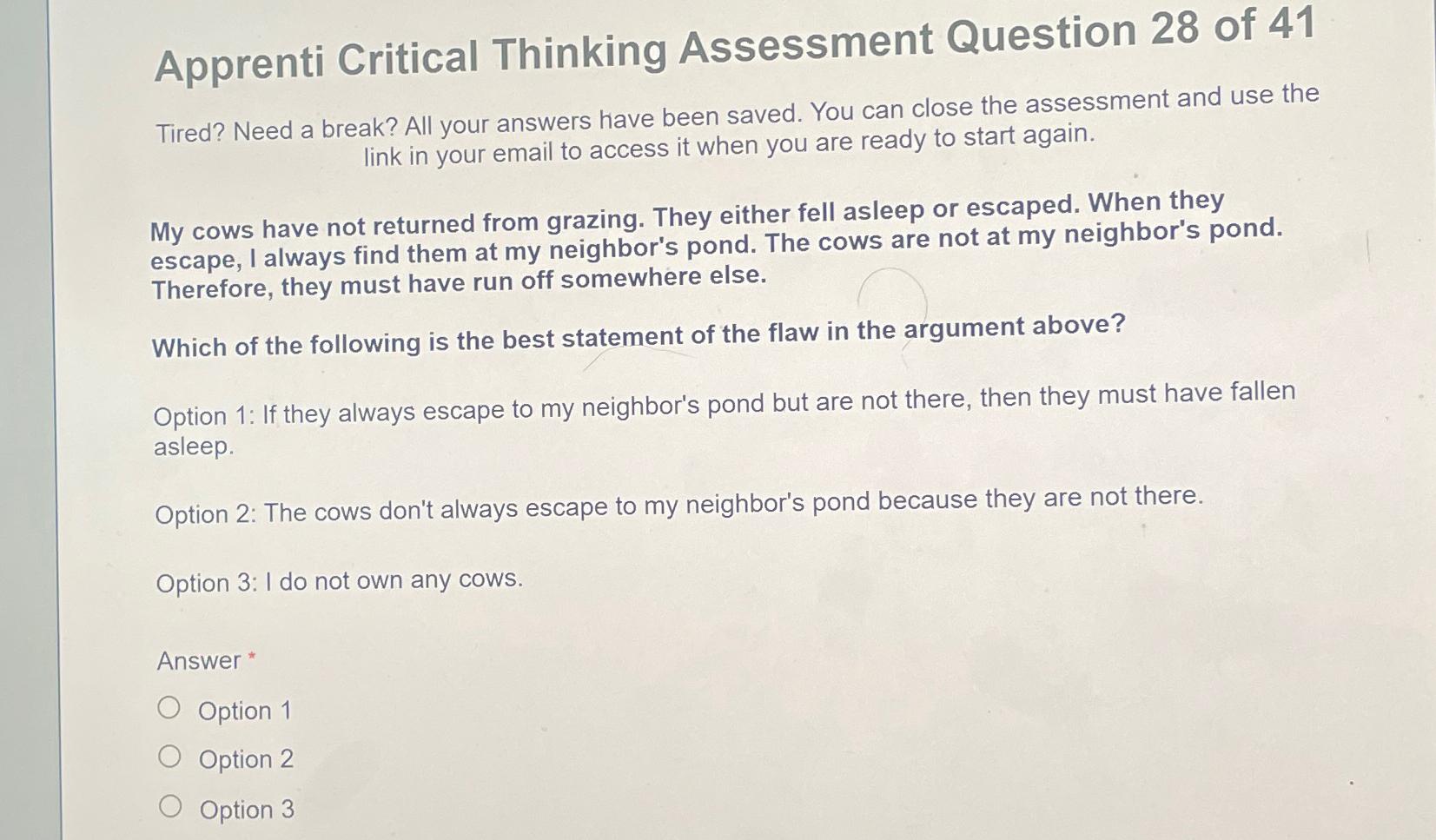 apprenti critical thinking assessment answers