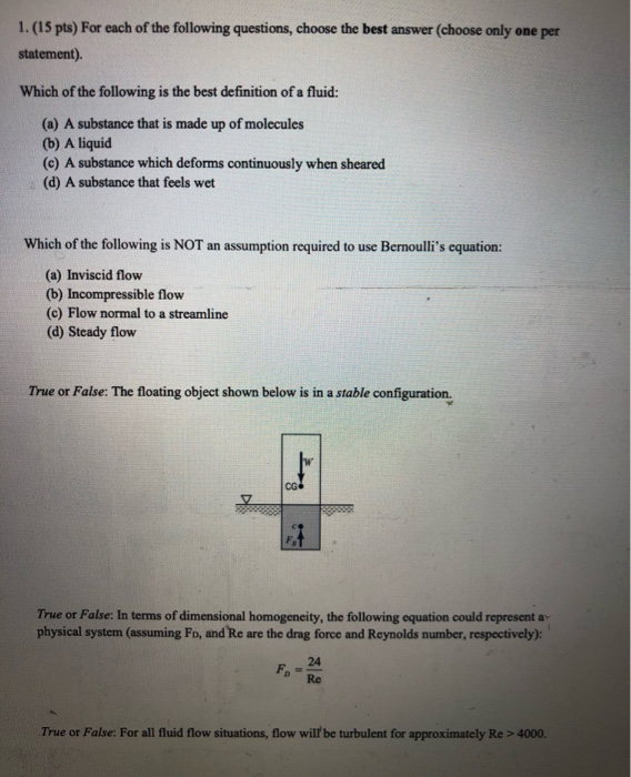 Solved 1. (15 pts) For each of the following questions, | Chegg.com