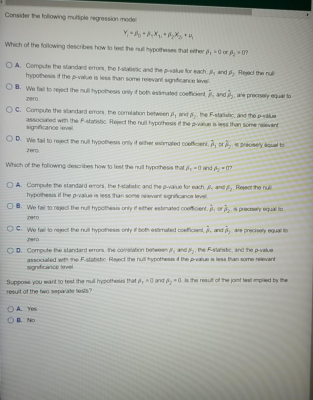 Solved Consider The Following Multiple Regression Model Y = | Chegg.com