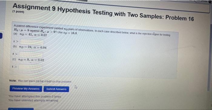 Solved Assignment 9 Hypothesis Testing with Two Samples: | Chegg.com