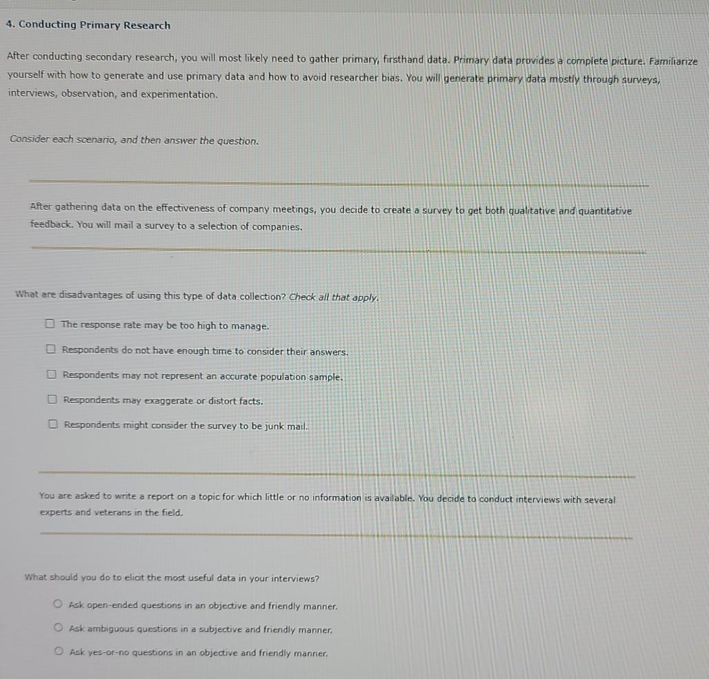 Solved 4. Conducting Primary Research After conducting | Chegg.com