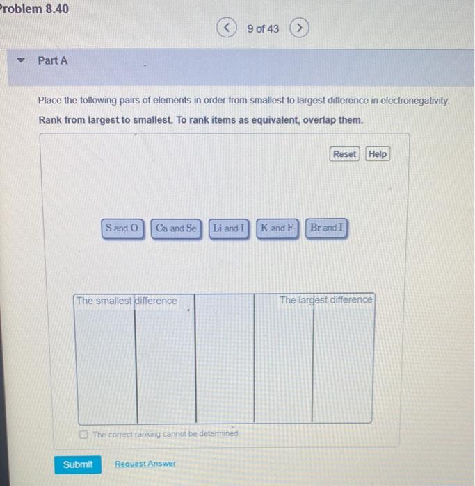 Solved 9 of 43 Part A Place the following pairs of elements | Chegg.com