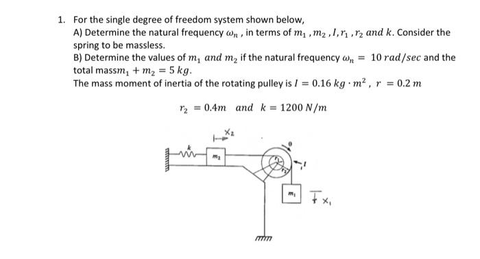 Solved 1 For The Single Degree Of Freedom System Shown B Chegg Com
