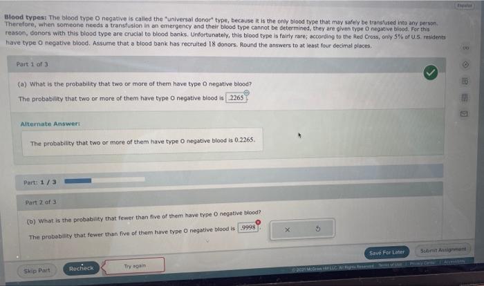 Solved Blood Types The Blood Type O Negative Is Called The Chegg