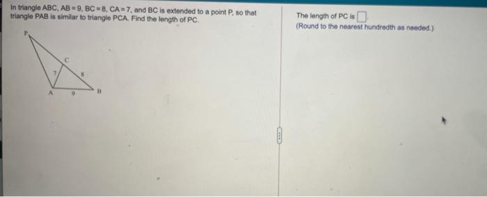 Solved In triangle ABC AB 9 BC 8 CA 7 and BC is Chegg