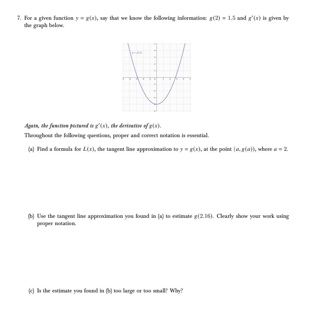 Solved 7. For a given function y=g(x), say that we know the | Chegg.com