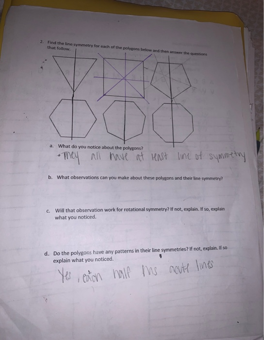 Solved 2. Find the line symmetry for each of the polygons | Chegg.com