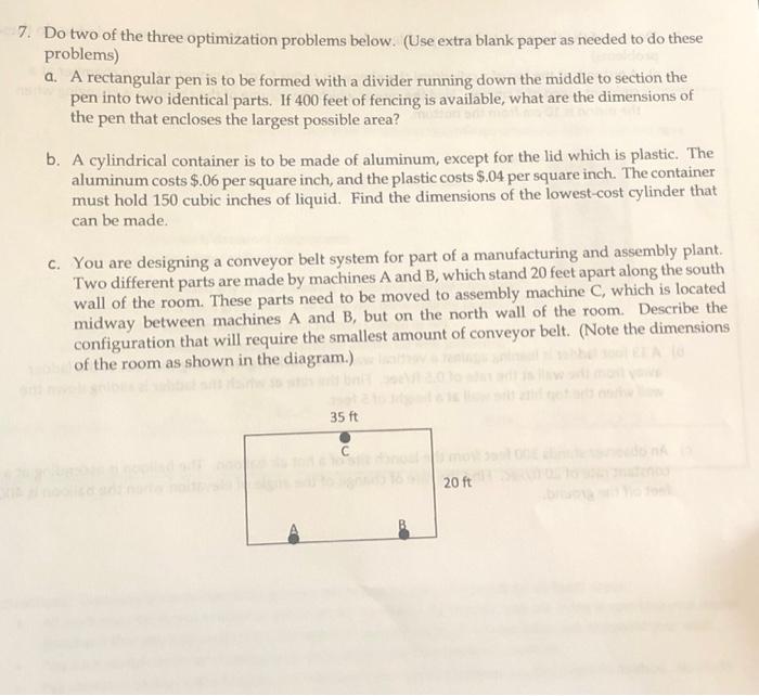 Solved 7. Do two of the three optimization problems below. | Chegg.com