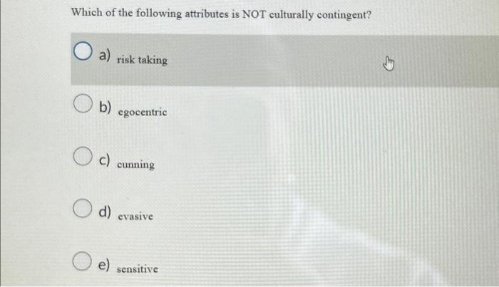 Which of the following attributes is NOT culturally | Chegg.com