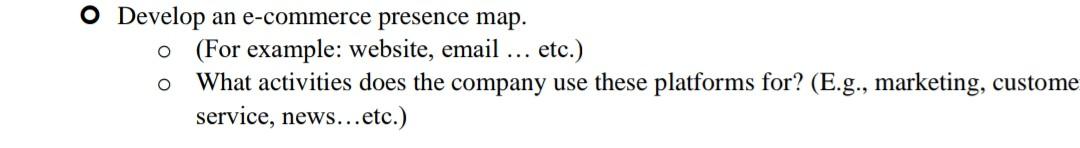 Solved Develop an e-commerce presence map. o (For example: | Chegg.com
