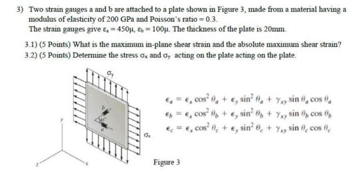 Solved 3) Two strain gauges a and b are attached to a plate | Chegg.com