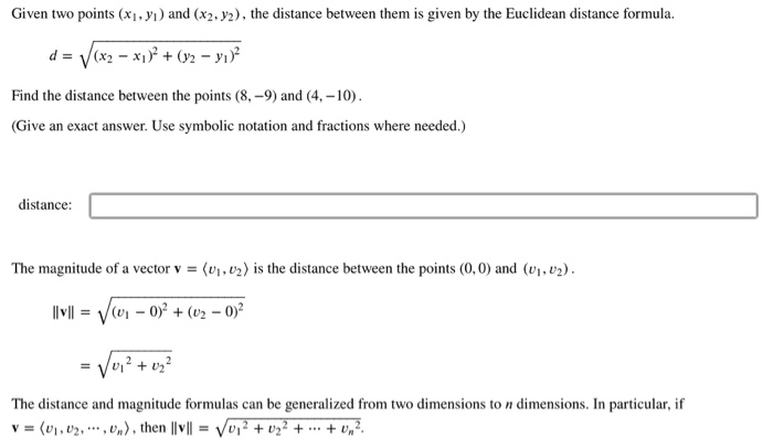 Solved Given Two Points X1 Y1 And X2 Y2 The Distance Chegg Com