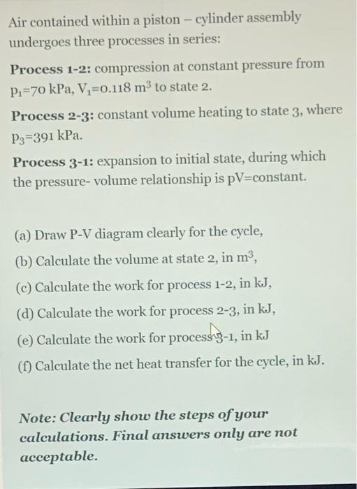 Solved Air contained within a piston cylinder assembly