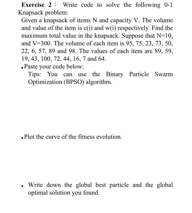 Solved Exercise 2: Write Code To Solve The Following 0-1 | Chegg.com