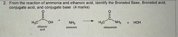 Solved 2. From the reaction of ammonia and ethanoic acid, | Chegg.com