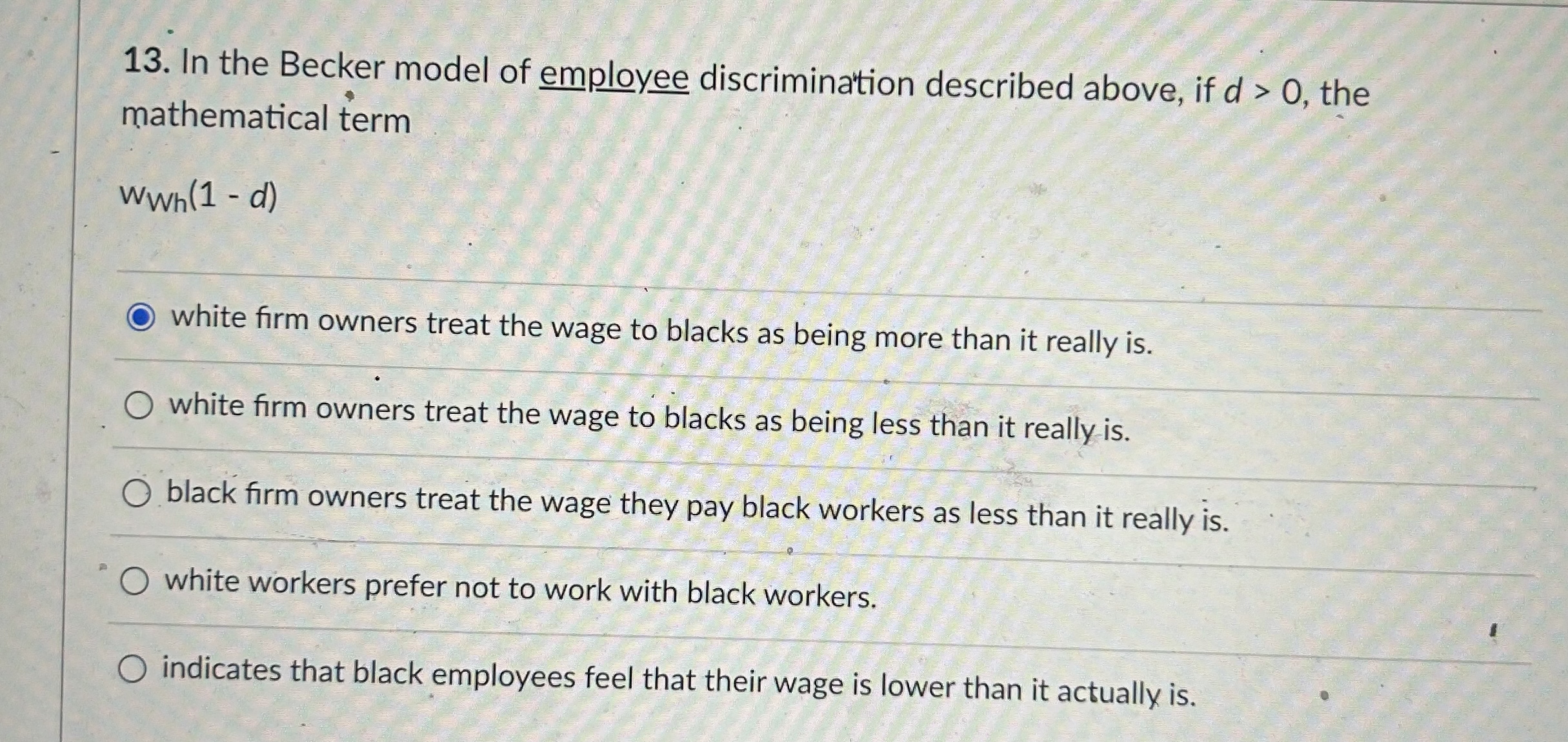 Solved In the Becker model of employee discrimination | Chegg.com