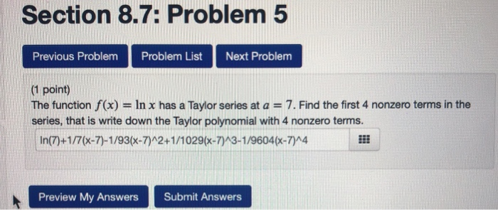Solved Section 8.7: Problem 5 Previous Problem Problem List | Chegg.com