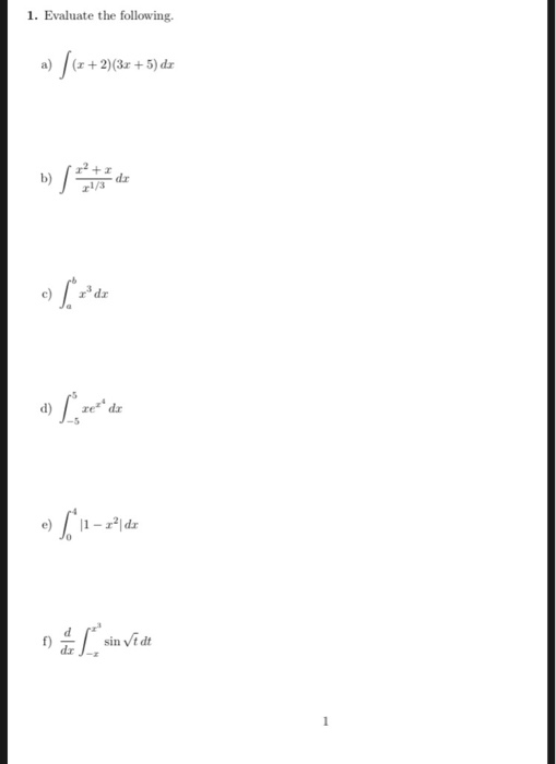 Solved 1 Evaluate The Following A X 2 3x 5 De Chegg Com