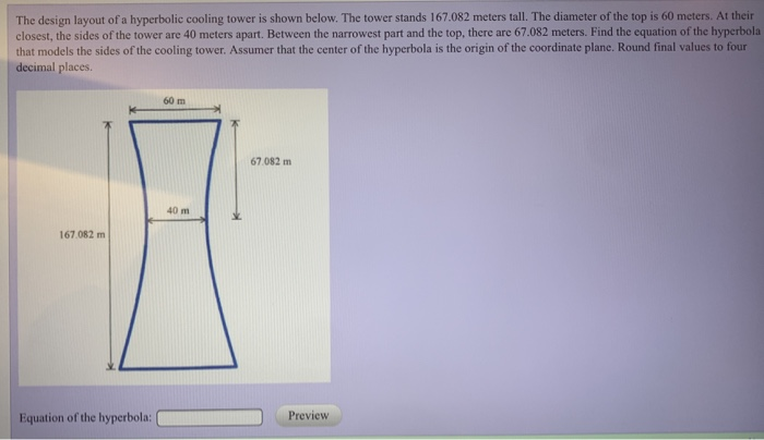 Solved The design layout of a hyperbolic cooling tower is | Chegg.com