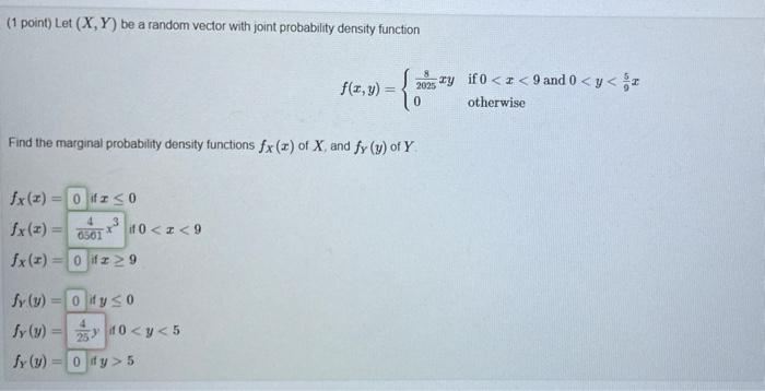 Solved (1 point) Let (X,Y) be a random vector with joint | Chegg.com