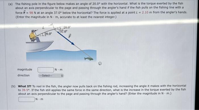 Solved a) The fishing pole in the figure below makes an | Chegg.com