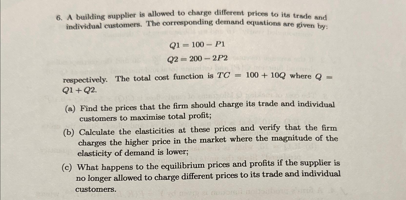 Solved A building supplier is allowed to charge different | Chegg.com